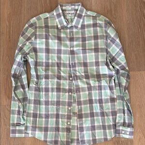 Express Men's Green Plaid Shirt - Slim Fit